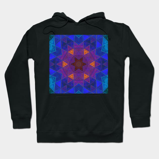 Mosaic Kaleidoscope Flower Purple Blue and Orange Hoodie by WormholeOrbital